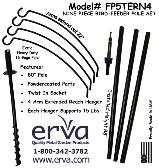 (image for) FP5TERN4 - 4 Arm "Extended Reach" Bird Feeder Pole Set -