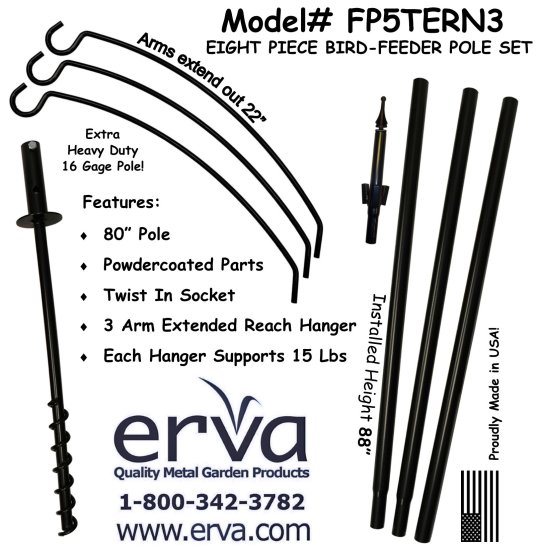 (image for) FP5TERN3 - 3 Arm "Extended Reach" Bird Feeder Pole Set - USA