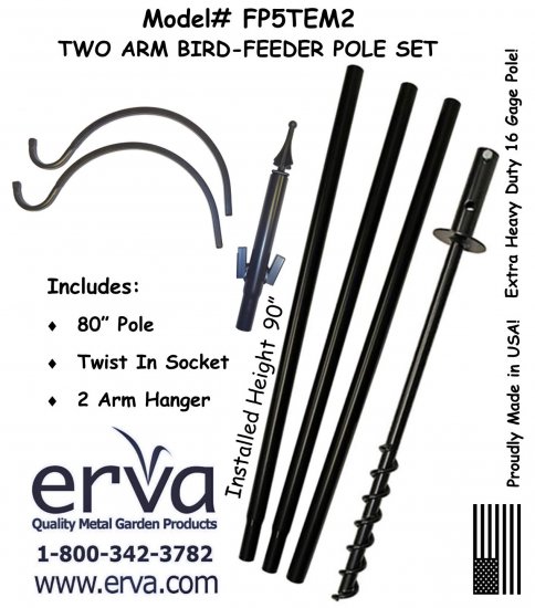 (image for) FP5TEM2 - 2 Arm "High Value" Bird Feeder Pole Set - USA