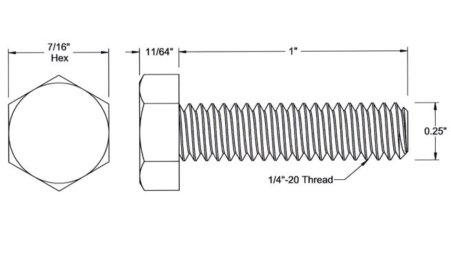 (image for) 32035 - 1/4-20 x 1" Hex Head Mach Bolt